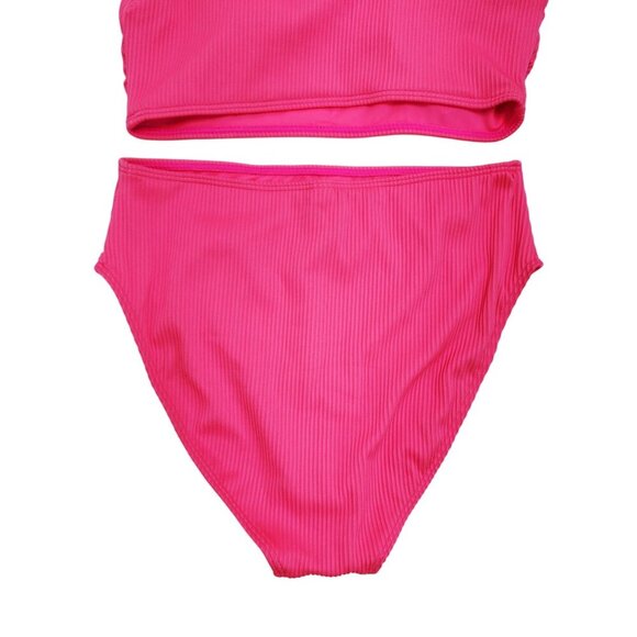 One-Shoulder Ribbed Bikini Set Swimwear Pink Womens Size S - Picture 5 of 7